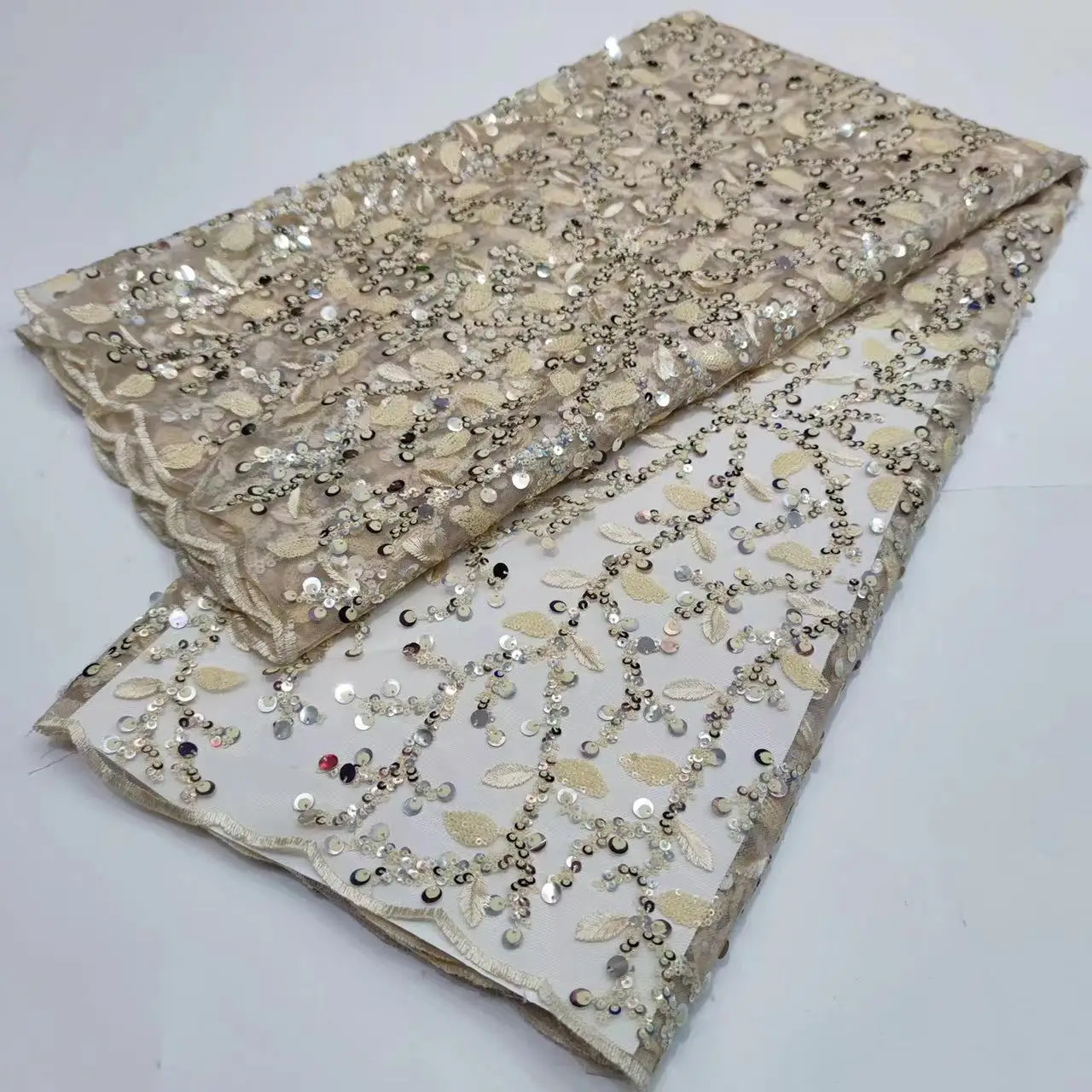 

African Fashion Lace Fabric 2022 High Quality Lace French Mesh Shiny Sequins Fabric Nigerian For Women Celebration Wedding Dress