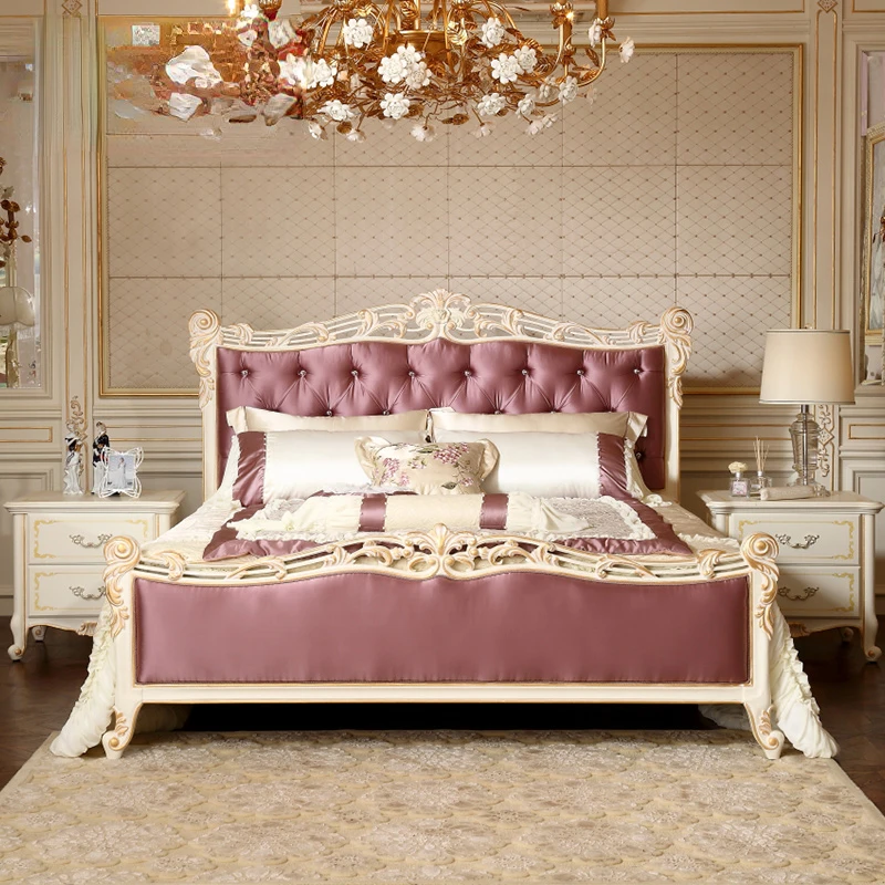 

European bed luxury carved solid wood double French wedding Princess villa furniture customization