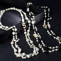 high quality women long pendants layered pearl necklace collares de moda flower party jewelry