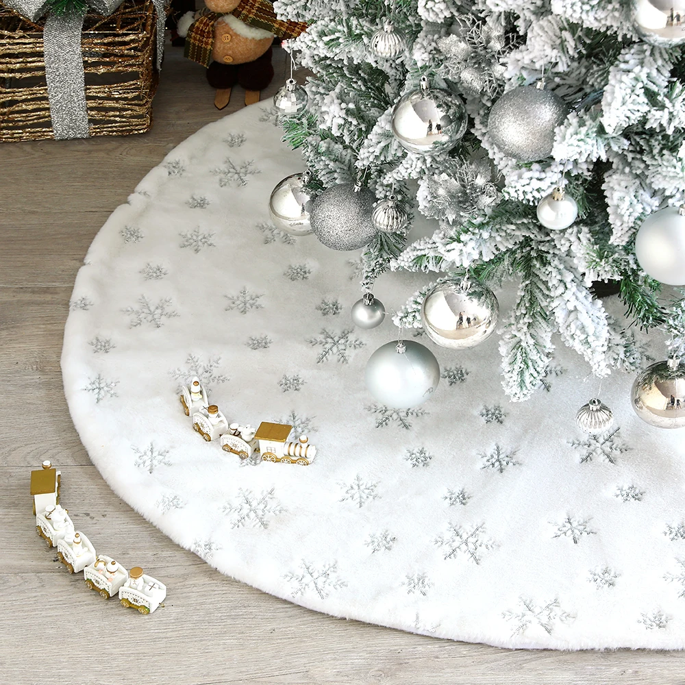 

Large Christmas Tree Skirt Ornament White Plush Fur Xmas Tree Base Mat Covers 2023 Merry Christmas Navidad New Year Home Decor