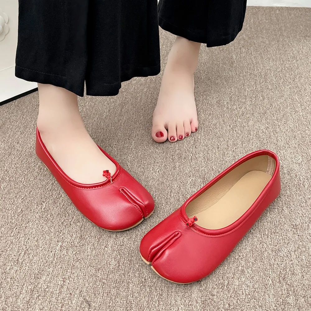 Туфли Tabi Ninja в японском стиле женские уютные кожаные туфли на плоской подошве