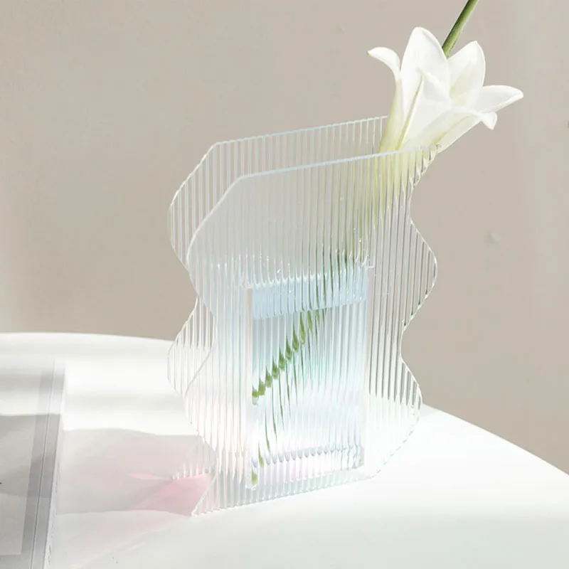 

Nordic Acrylic Vase Creative Corrugated Flower Arrangement Home Living Room Dining Wedding Birthday Party Table Decoration Art
