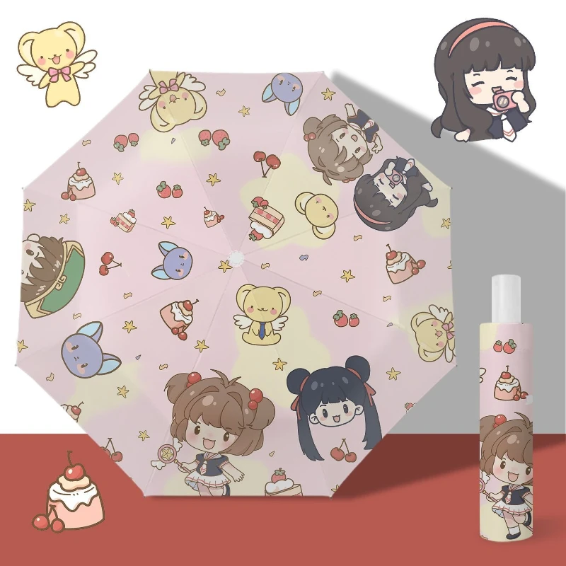Фото Зонт Cardcaptor Sakura Chibi Cute, автоматический, двойного назначения (для солнечных и дождливых дней), складной, с черным покрытием, солнцезащитный. №4