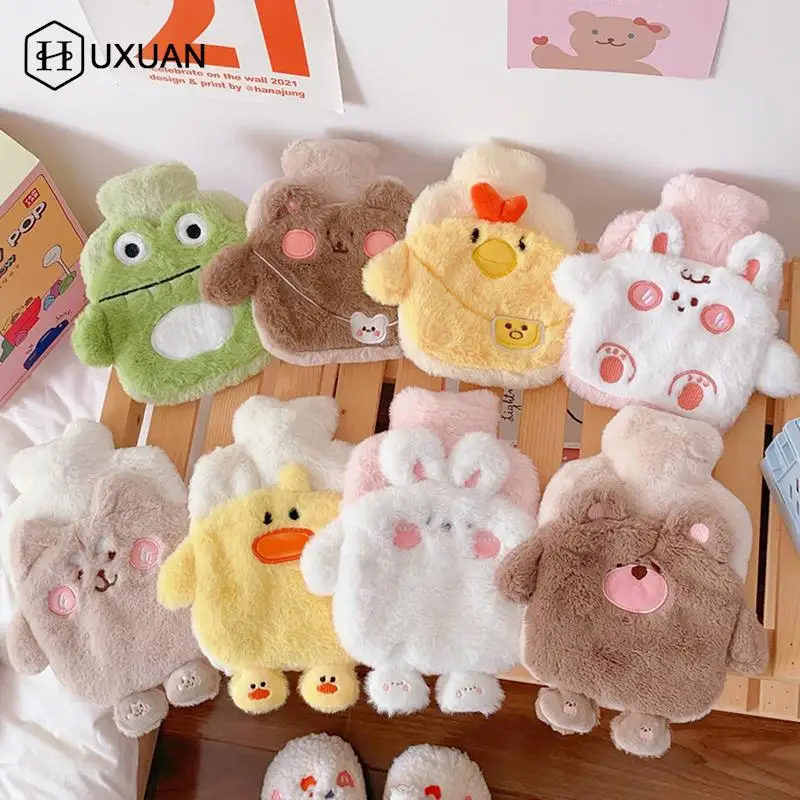 Cute PVC Stress Pain Relief Therapy Hot Water Bottle Bag Kawaii Knitted Soft Cozy Cover Winter Warm Heat Reusable Hand Warmer