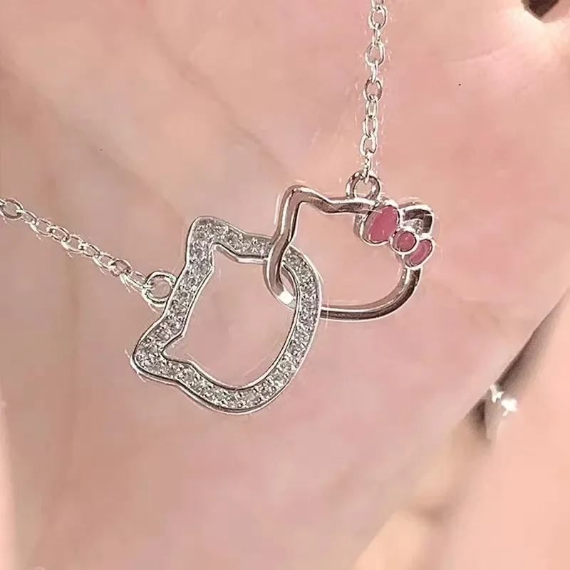Sanrio Good Luck переплетенное ожерелье Hello Ktty для девочек двойное кольцо цепочка на