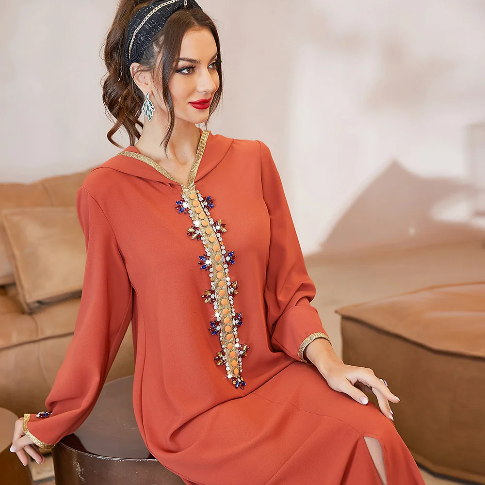 

A806 New Hat Burning Orange Hand Sewn Five Color Women's Arab Dress White And Thin Women's dress autumn dress