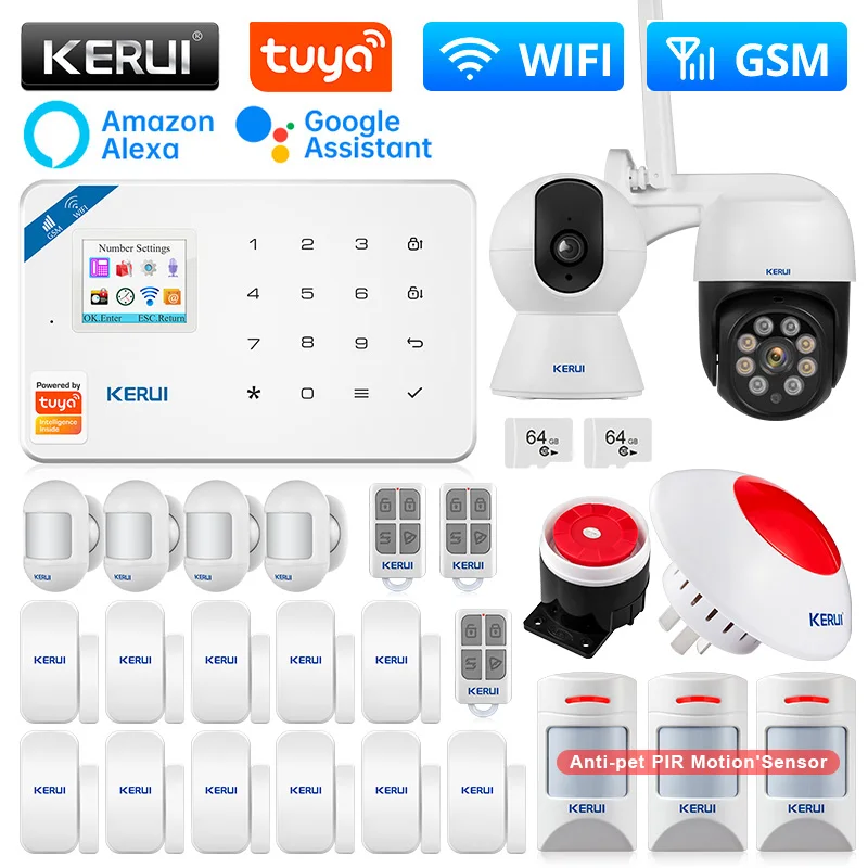 KERUI W181 Home Alarm System WIFI GSM Alarm Support Alexa Tuya Smart Anti-pet Motion Sensor Door Detector Siren IP Camera