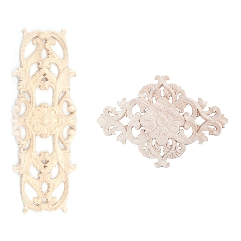 

2 Pcs Rubber Wood Carved Applique Retro Furniture Crafts Decor New 22.5X8cm & 21X15cm