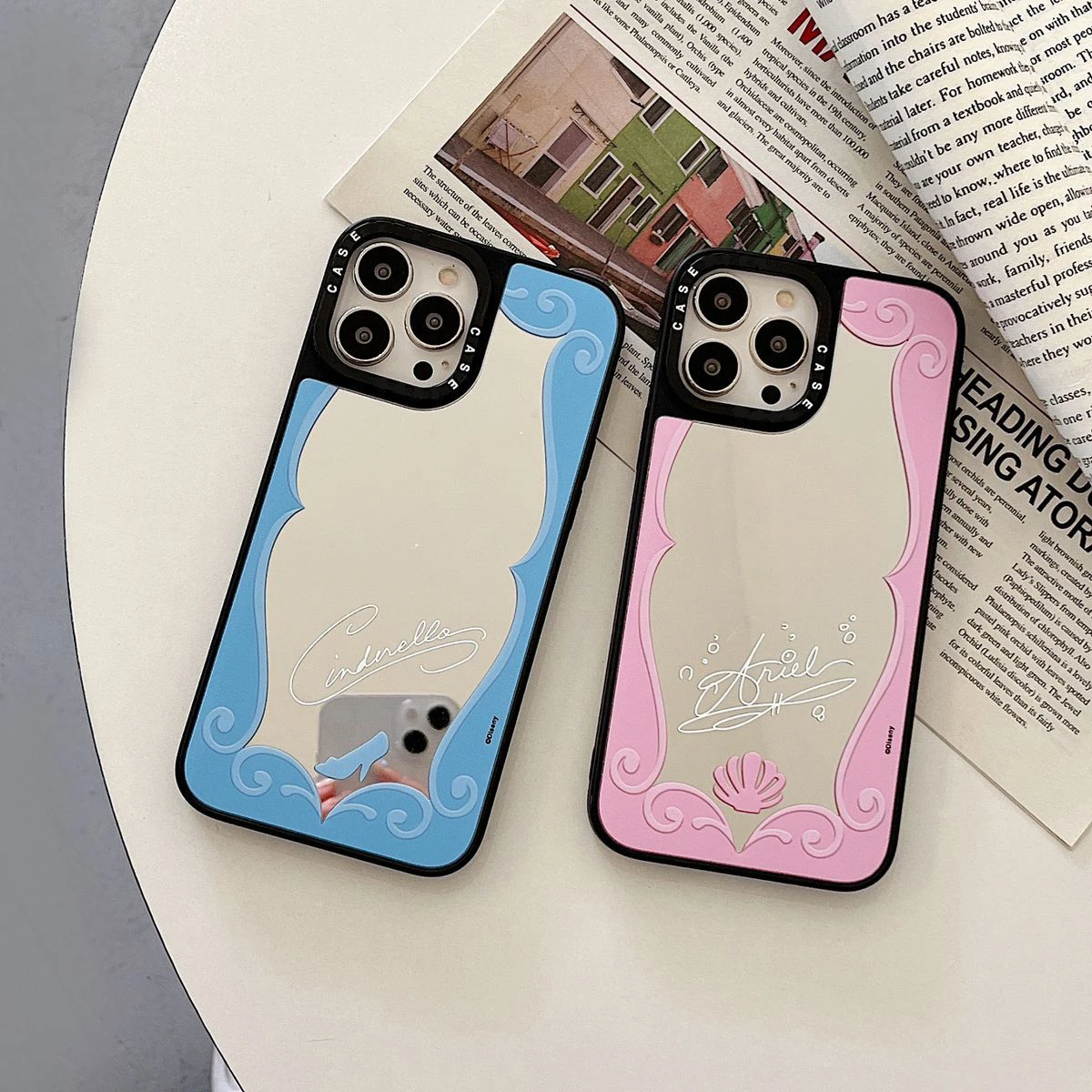 

Disney Princess Mirror Phone Cases For iPhone 13 12 11 Pro Max Mini X XR XS MAX 8 7 Plus SE2020 Brand Back Cover