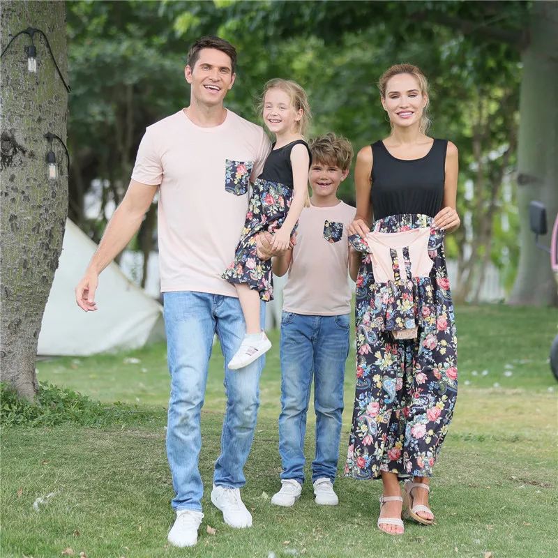

Fashion Father Son T-shirt Mother Daughter Floral Print Dresses Baby Romper for Family Summer Matching Clothes Outfits