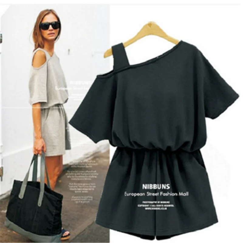 

Cheap Women Playsuits 2023 Summer New Plus Size 4XL Casual Loose Short Sleeve Rompers Female Ropa De Mujer Simply Vetements