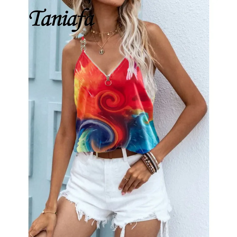 

Women Blouse Summer Tee Shirt Sleeveless Vest Top Loose Print Tank Top Casual Camisole Top