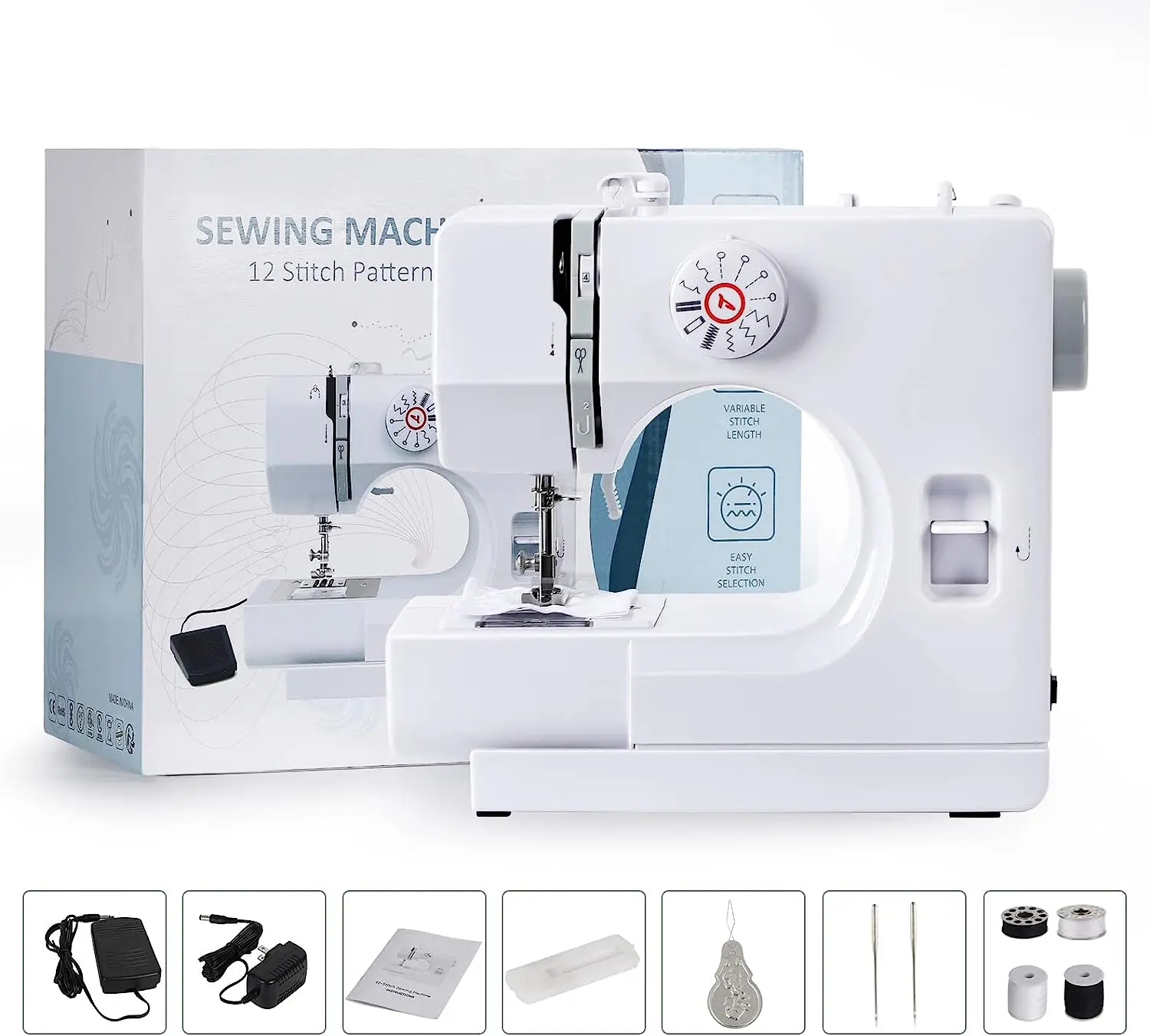 

Upgraded Household Gray 725 Sewing Machine for Beginners，Portable DIY Textile Crafting Mending Sewing Machine with 12 Stitches