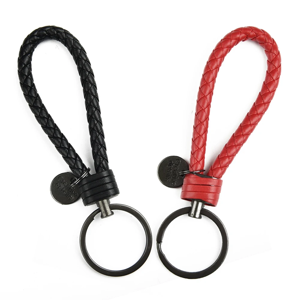 

1pc Universal Keyring Leather Strap Braided Rope Keychain Key Fob Sling Jewelry Gift Auto Interior Accessories