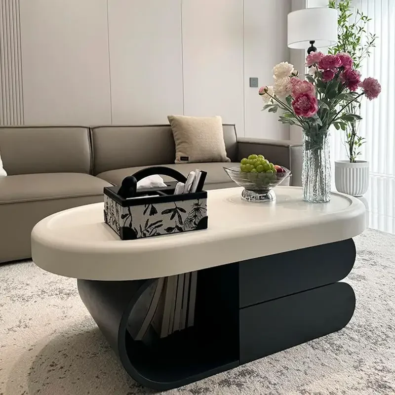 Белый журнальный столик с ящиком минималистичный роскошный в скандинавском