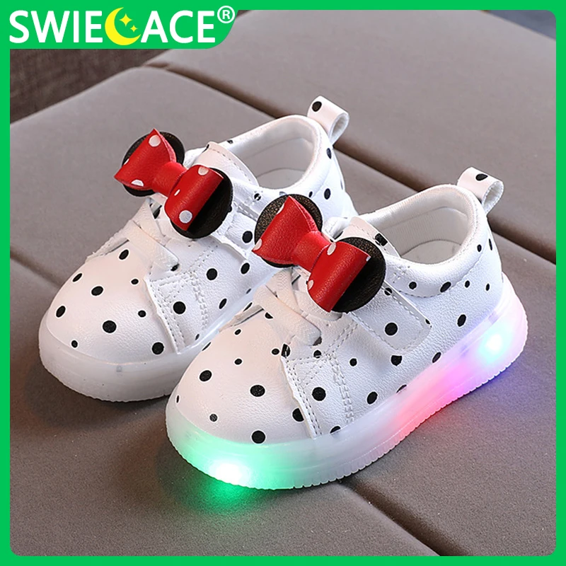 

Кроссовки Детские со светодиодной подсветкой, Нескользящие, с бантом, для девочек, размеры 21-30