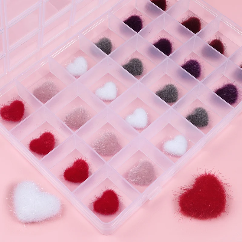 

24pcs/Box Love Hearts Pompom Soft Pom Poms Valentines Day DIY Accessories Earrings Decor Clothing Shoes Hats Ring Jewelry Making