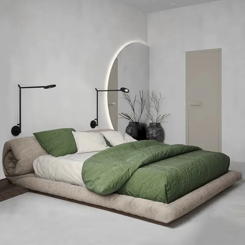 

Quiet Wind Fabric Art Bed Japanese Tatami Bed Italian Floor to Floor Low Bed Modern Simple Master Bedding Double Bed Wedding Bed