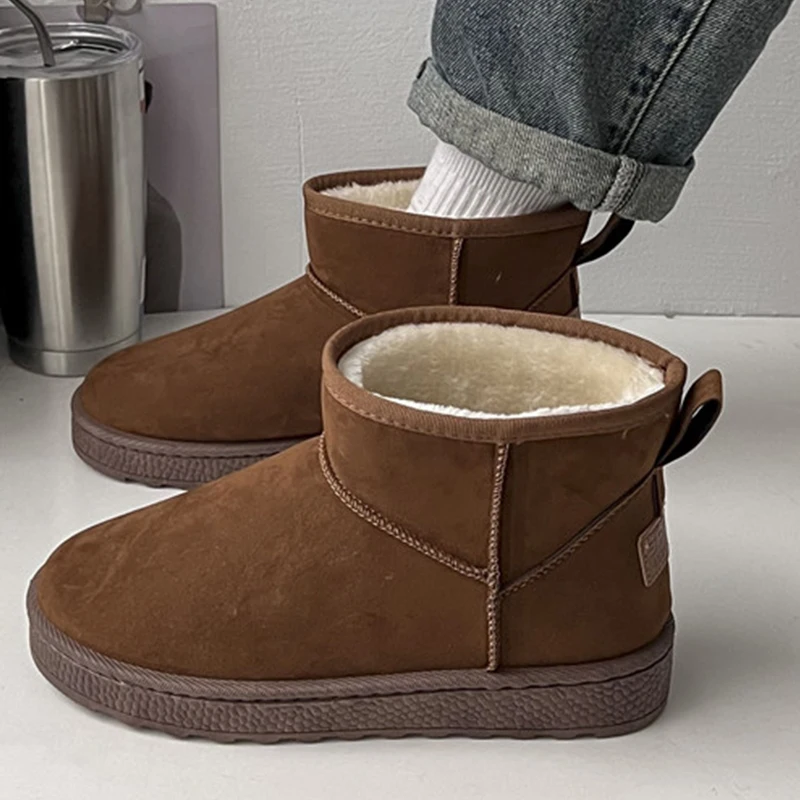 

Женские замшевые зимние ботинки, зимние Новые Короткие Плюшевые Теплые ботильоны 2024, обувь на плоской подошве, повседневные спортивные удобные ботинки челси с круглым носком для прогулок