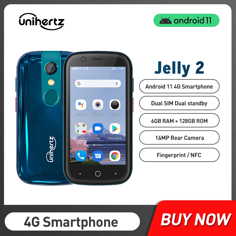 Smallest Mobile phone Unihertz Jelly 2 Android 10 Helio P60 Octa Core 6GB 128GB 4G LTE Smartphone Dual Sim OTG NFC Cellphone