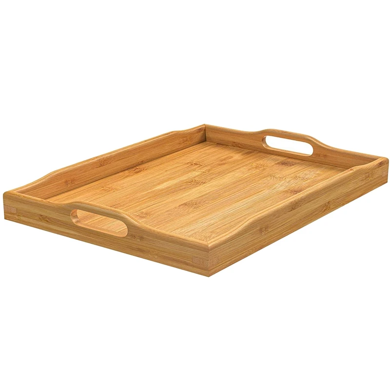 

Bamboo Serving Tray with Handles Rectangular Wooden Breakfast Tray Works for Eating, Working, Storing, Used in Bedroom