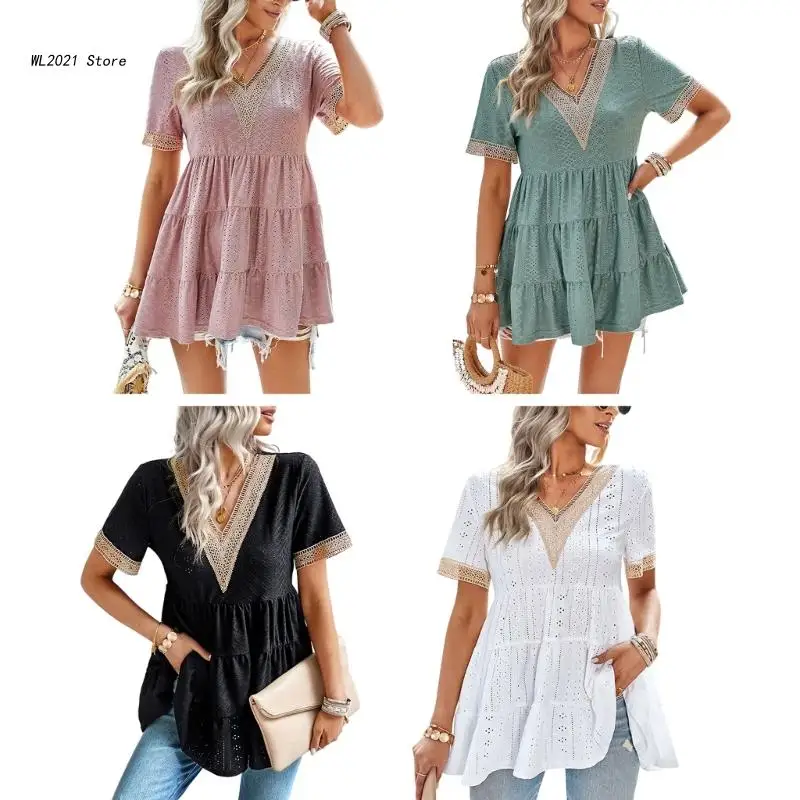 

Блузка женская с V-образным вырезом и воланом, свободного покроя