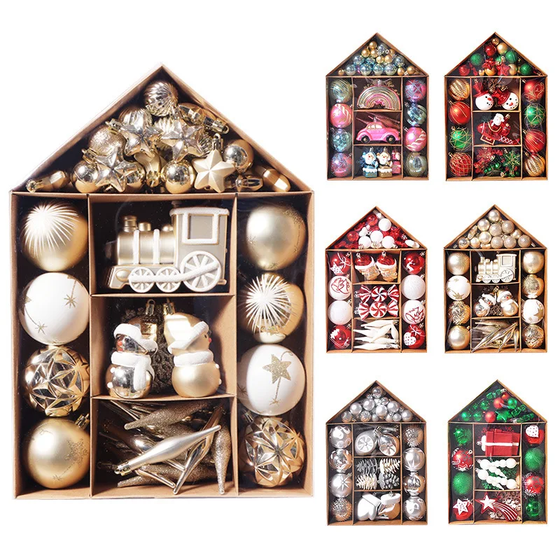 

70PCS Painted Christmas Electroplating Gift Package Christmas Tree Hanging Ornaments House Party Xmas Balls Set Ball Decorations