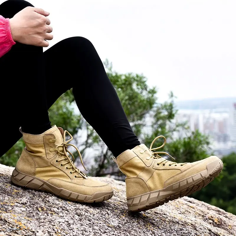 Autumn Leather Martin Boots Men's High Top Ankle Desert Workwear Outdoor Climbing Women's Hiking Boots Lightweight Non-Slip