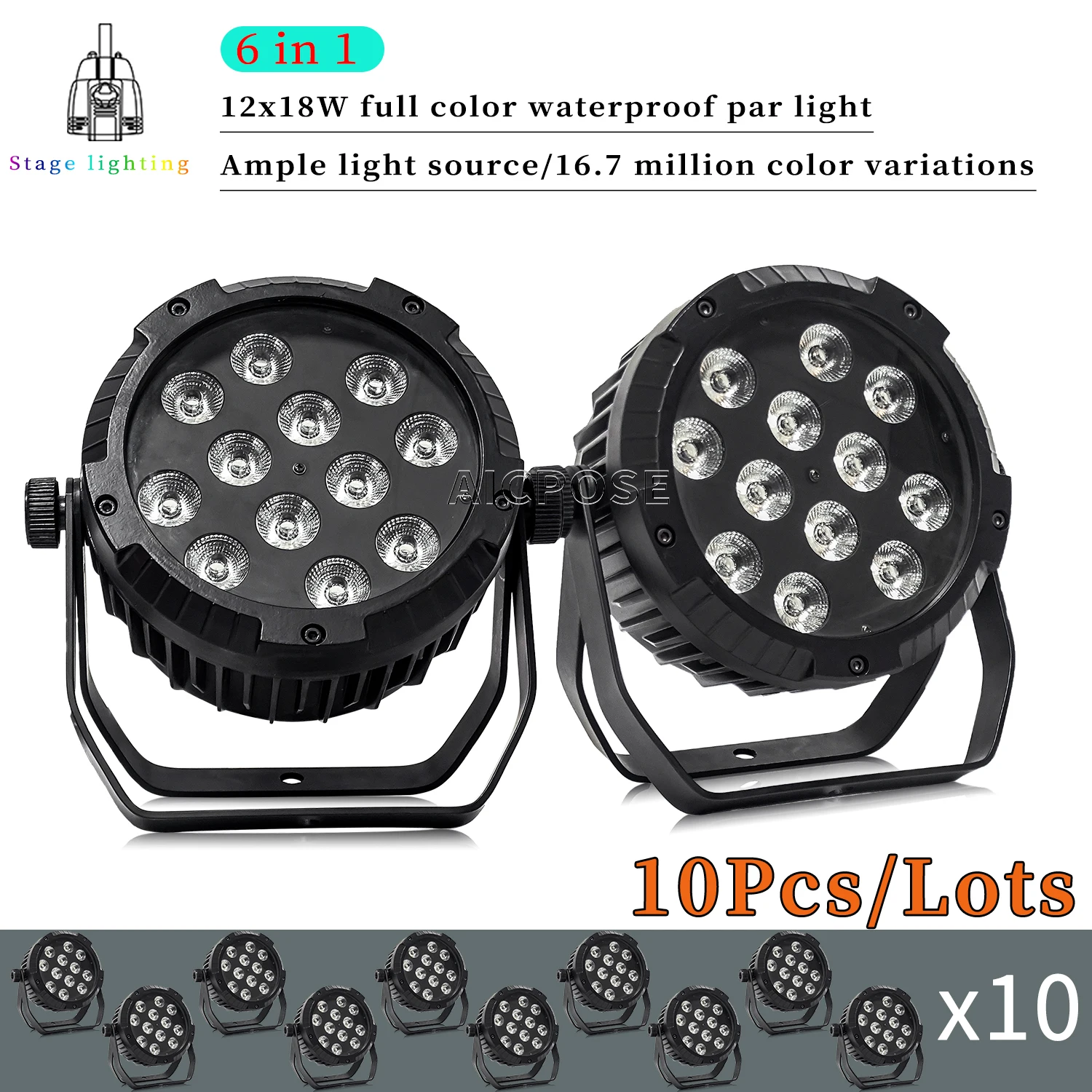 

10Pcs/Lots Outdoor Waterproof Stage Light 12x12W RGBW/12x18W RGBWA+UV 6 in 1 LED Par Light DJ Disco Equipment Stage Lighting