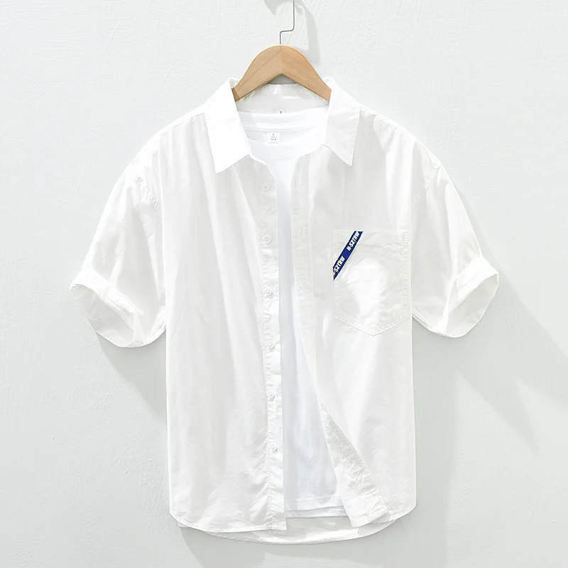 

2023 New Men's Casual Blouse Cotton Linen Shirt Loose Tops Short Sleeve Tee Shirt Spring Autumn Summer Casual Handsome Men Shirt