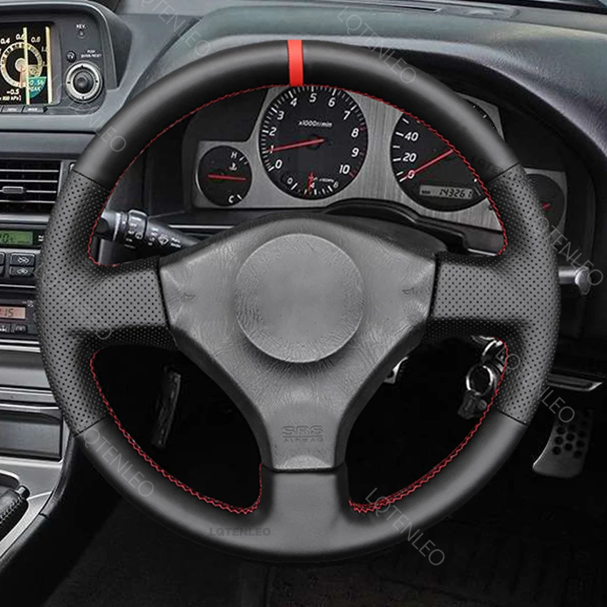 Фото Черный кожаный красный фонарь для Nissan 200SX S15 2001-2002 Silvia 1999-2000 Skyline R34 GTR чехол рулевого колеса автомобиля 1998-2002 №2