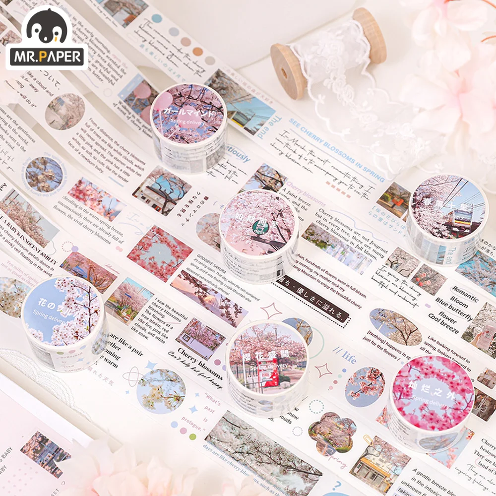 

Mr.paper 6 Style Japanese Sakura Washi Tape Creative Small Fresh Hand Account Decoration DIY Stationery Tape Stickers