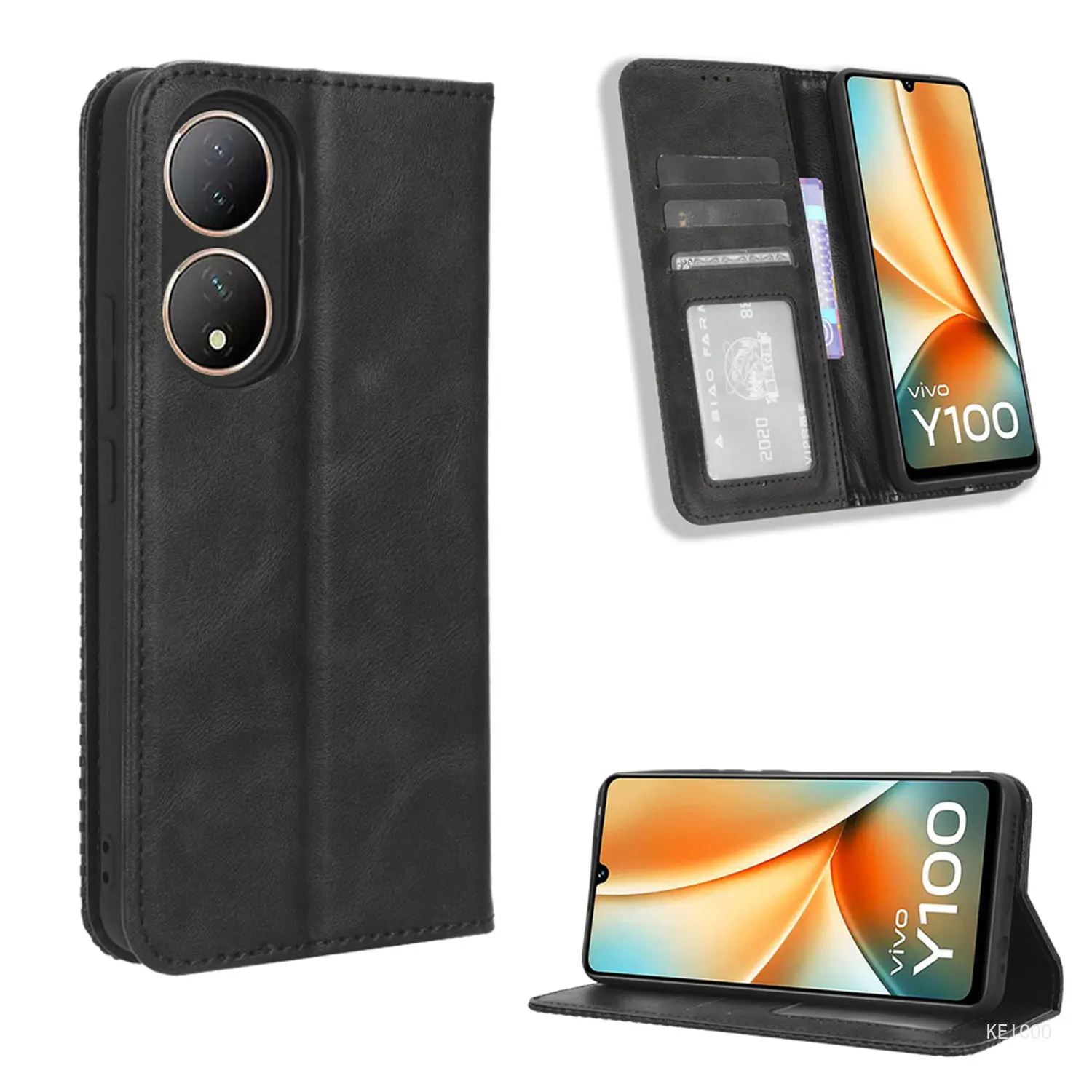 

Protective Shell for VIVO Y100 Y11 Y02 Y02A Y78Plus 4G 5G V2239 Phone Stand Holder Card Slot Wallet Clip Anti-fall Leather Case