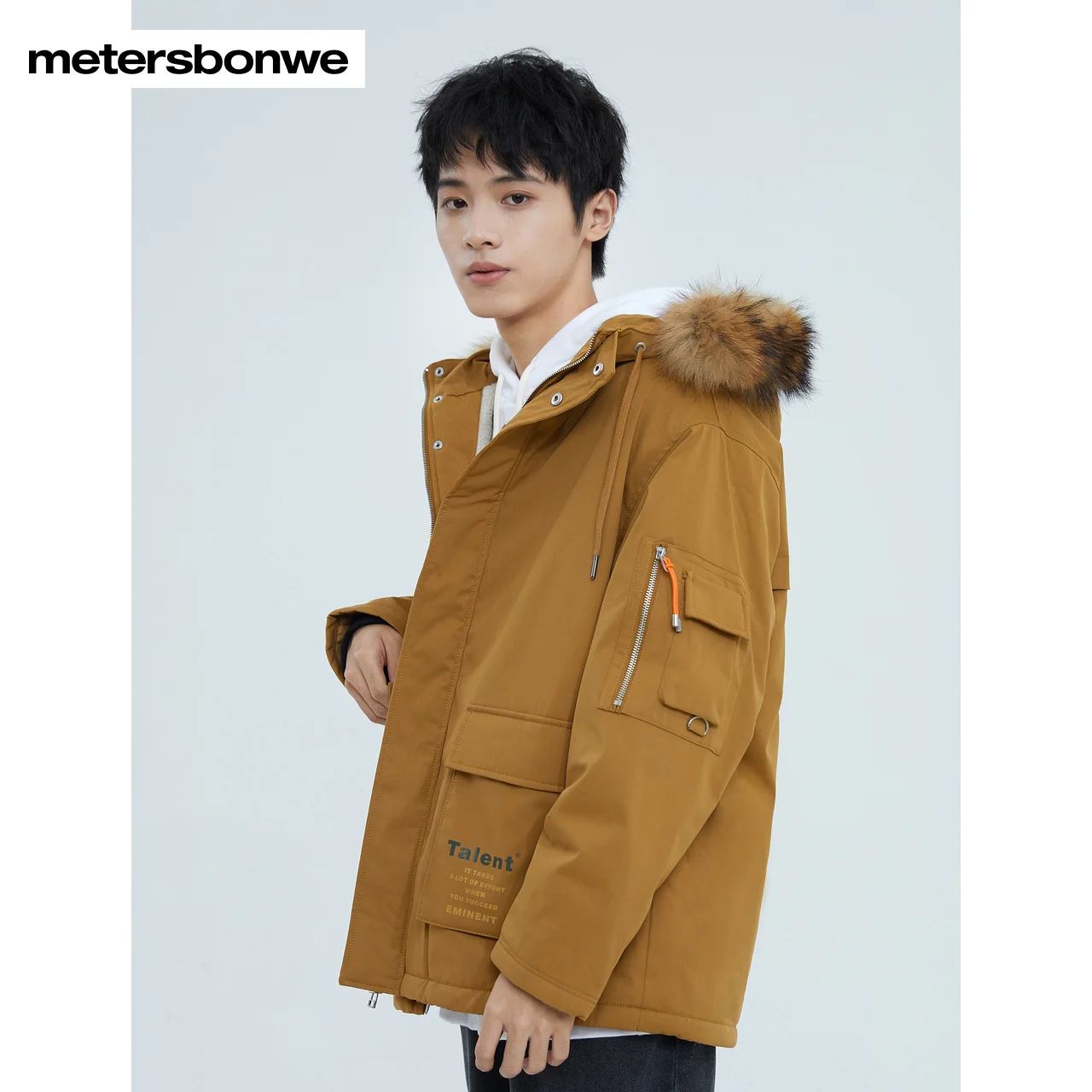 Metersbonwe Men Windproof Fabric Wadded Clothes Hooded Male Thick Sherpa Warm Wear Casual Loose Winter Cotton-Padded Coats