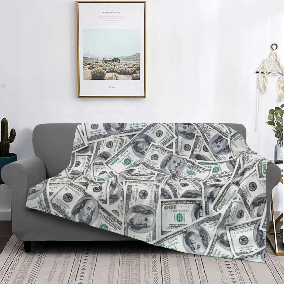 

100 Dollar Bills USA Velvet Throw Blanket Money Pattern Blanket for Bedding Couch Super Soft Bed Rug blankets for beds