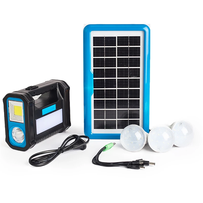 

Portable Solar Generator with Solar Panels Solar Lighting System with 3 Led Blubs Flashlight Outdoor Indoor Emergency Lighting