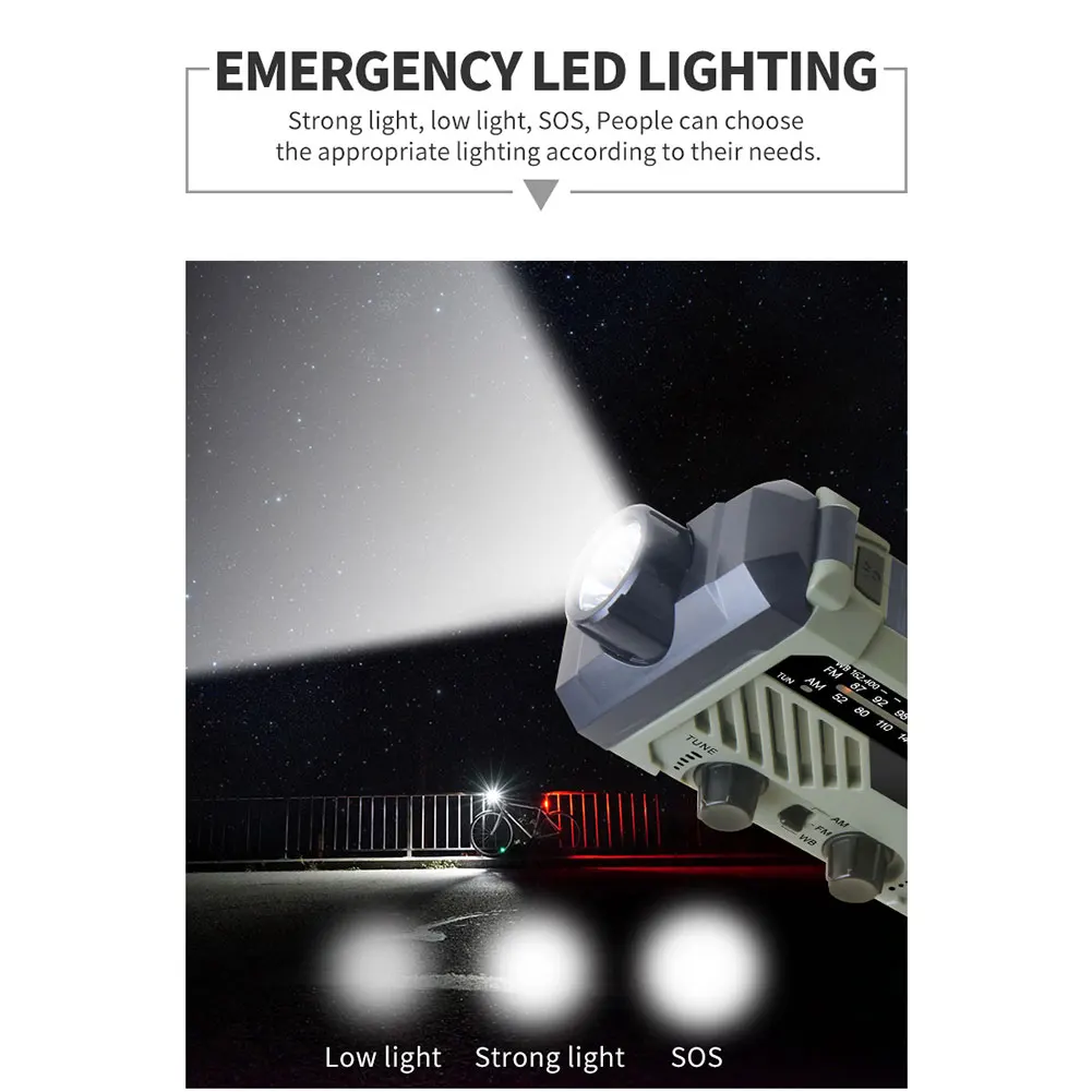 emergency radio solar hand crank powered 2000mah power bank phone charger portable amfmnoaa weather radio cob led flashlight free global shipping
