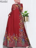 fashion printed muslim dress women floral sundress zanzea autumn long sleeve maxi vestidos marocain turkish robe femme oversized
