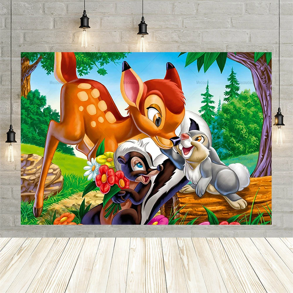 Фон для фотосъемки детей с изображением леса Бэмби на 1-й день рождения