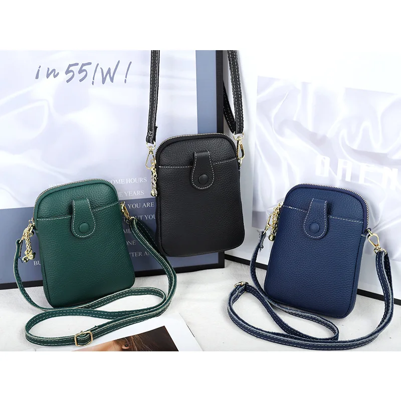X99188 Neat Vertical Simple Natural Pattern First Layer Cow Leather Fashion Women Single Shoulder Mobile Phone Crossbody Bags