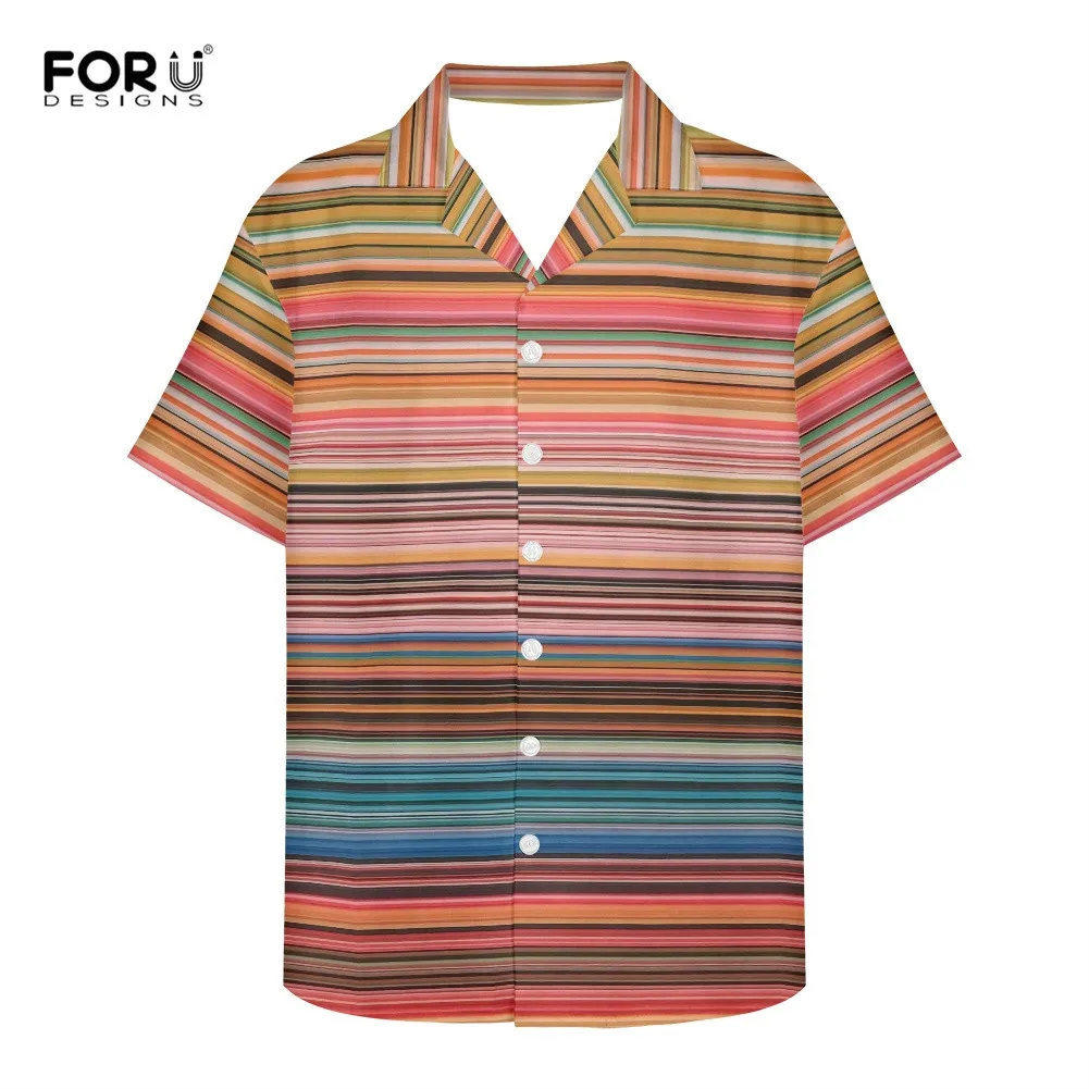 

FORUDESIGNS Color Stripes Design Summer Short Sleeve Shirts for Men Comfort Beach Shirt Man Clothing Casual Tops Male Clothes