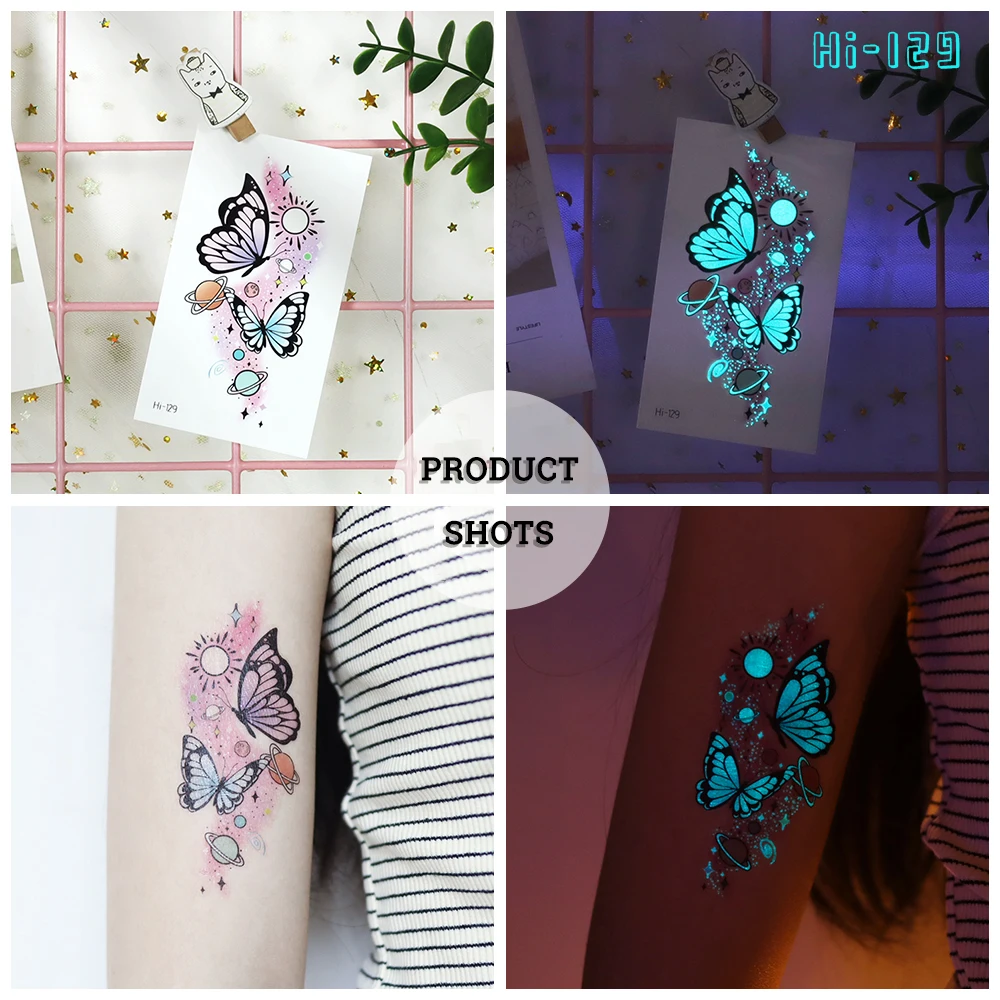 VeeCharm-светящиеся бабочки и музыка временные тату-наклейки: водонепроницаемые