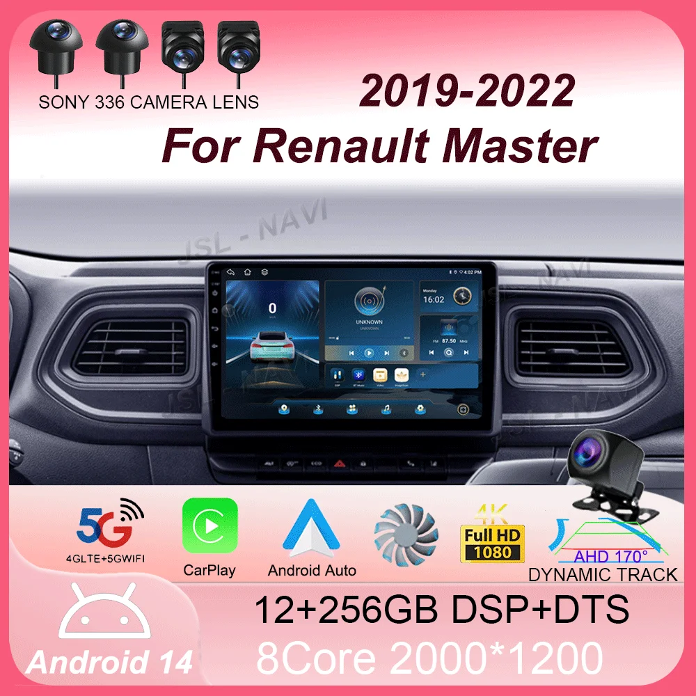Android 14 для Renault Master 2019-2022 Автомобильный радиоприемник Мультимедийный видеоплеер