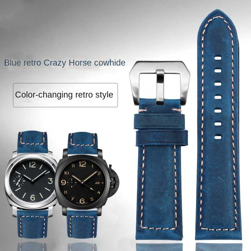 Синий Матовый кожаный Ретро ремешок Crazy Horse для Пер-нахаи PAM01074 Seiko IWC мужской