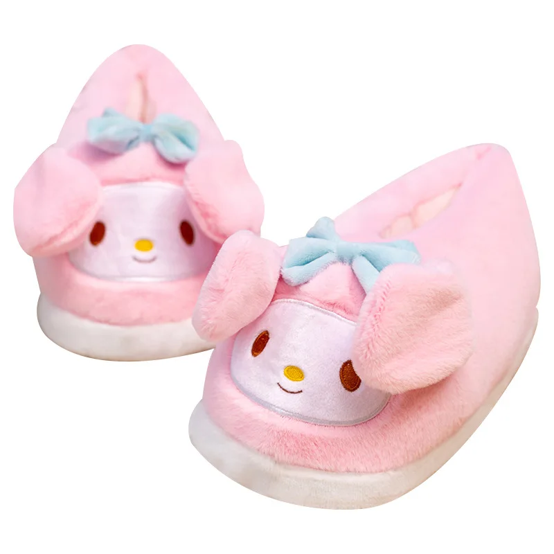 

2023 New Sanrio Kawaii My Melody Cinnamoroll Airbag Cotton Slippers Full Heel Non Slip with Movable Ears Cotton-padded Shoes