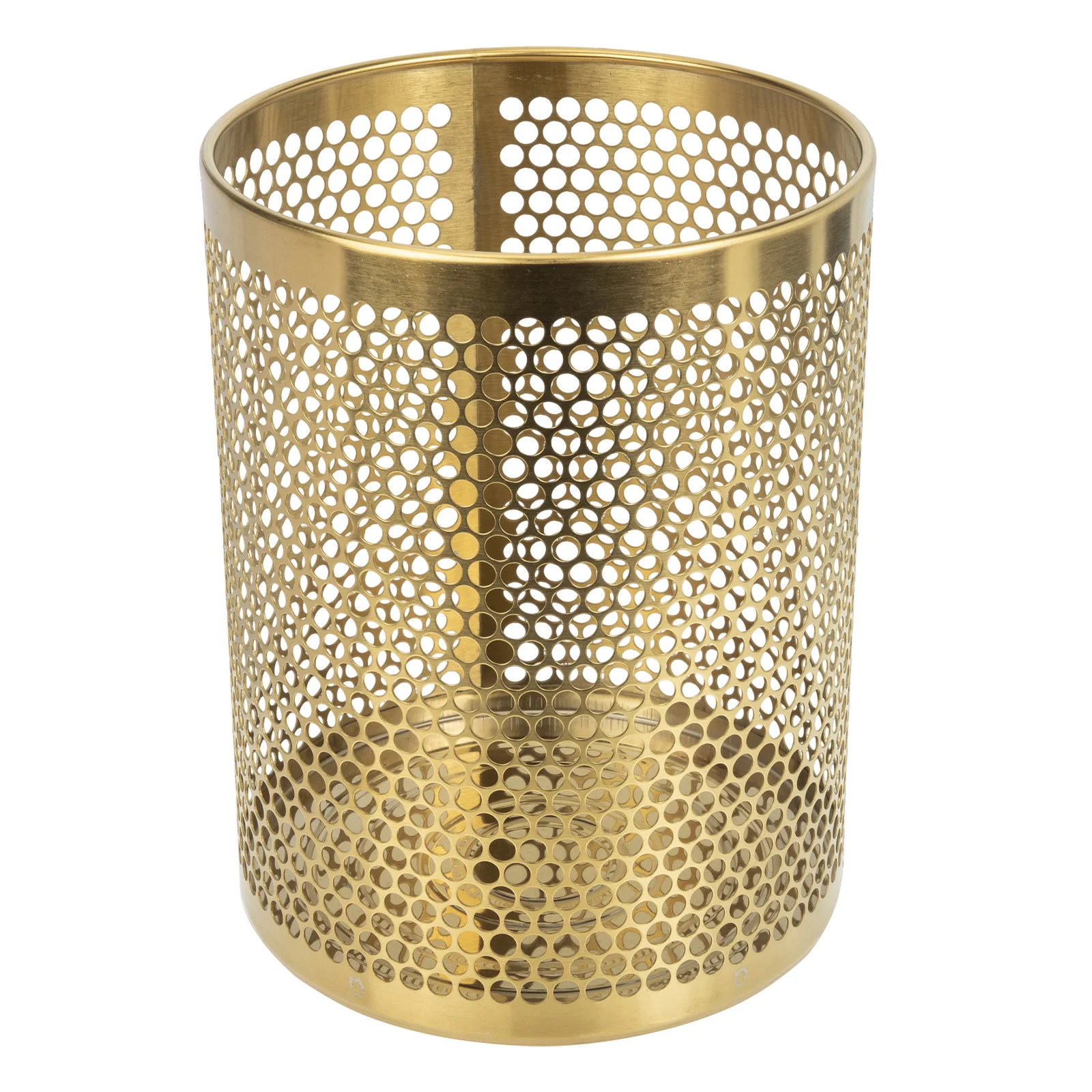 

Golden Trash Can Round Bathroom Garbage Holder Household Hollow Out Kitchen Stainless Steel Container Office Waste Basket