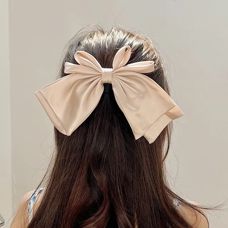 

Высококачественные однотонные заколки для волос с большим бантом для девочек, популярные заколки для волос для женщин, милые двухслойные атласные заколки для волос, аксессуары для волос
