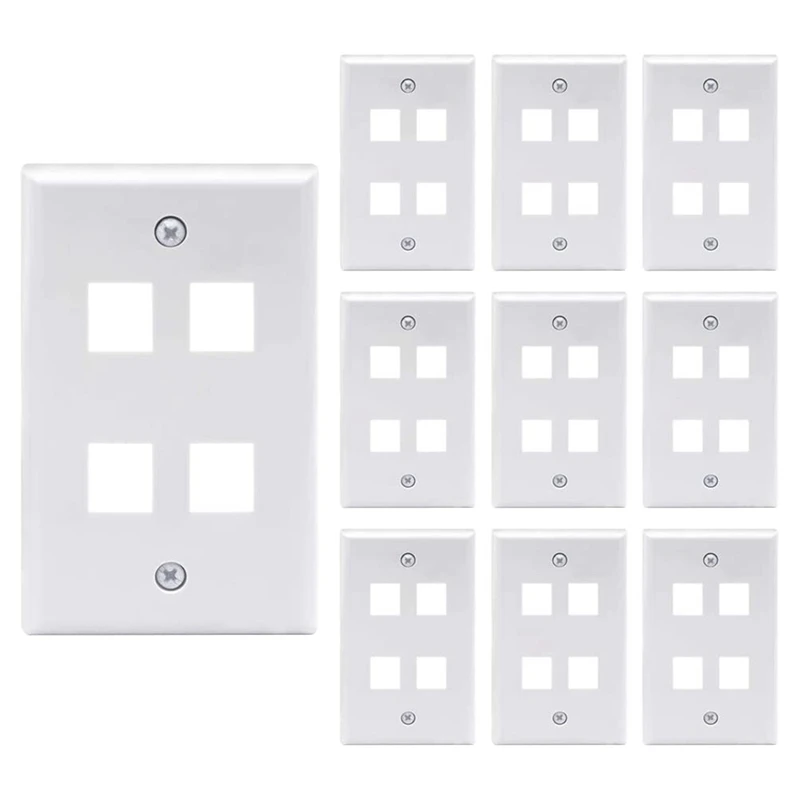 

4 Port Keystone Wall Plate (10-Pack), Single Gang Wall Plates For RJ45 Keystone Jack And Modular Inserts,White