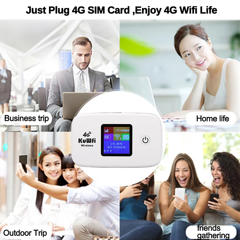 KuWFi 150 Мбит/с 4G Hotspot маршрутизатор Портативный беспроводной Wi-Fi роутер 2100 мАч