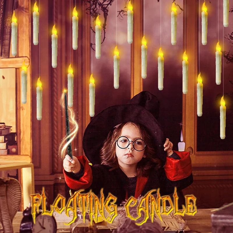 

Halloween LED Floating Candles With Magic Wand Remote Flameless Flickering Flame Battery Operated Wedding Birthday Party Candles